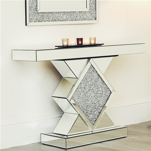 Entryway Crushed Diamond Mirrored Console Table