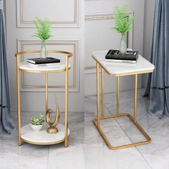 L marble side table